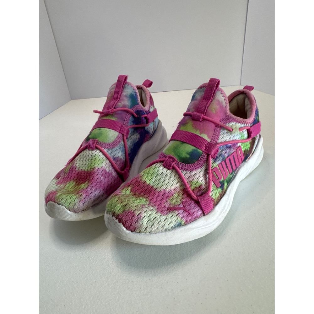 Puma Prowl Slip On Girls Pink Green Tie Dye Mesh Training Shoes Sneakers